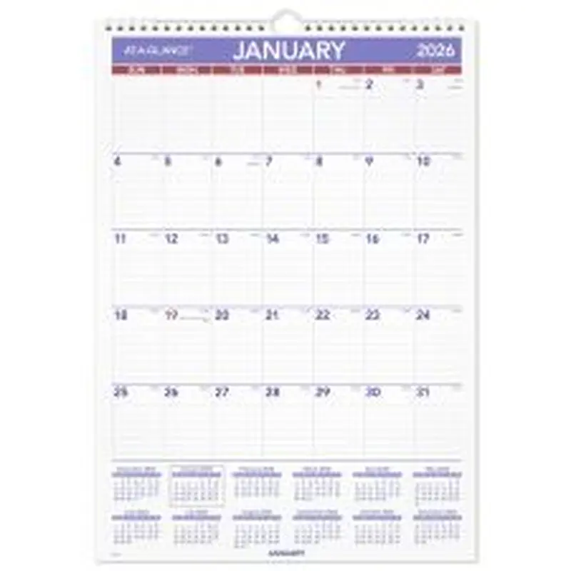 AT-A-GLANCE 2026 Monthly Wall Calendar, Medium, 12" x 17"