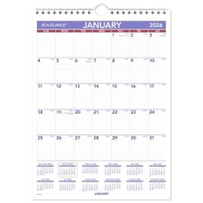 AT-A-GLANCE 2026 Monthly Wall Calendar, Small, 8" x 11"