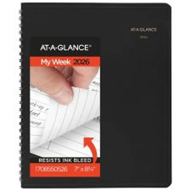 AT-A-GLANCE 2026 Open Scheduling Weekly Planner, Black, Medium, 6 3/4" x 8 3/4"
