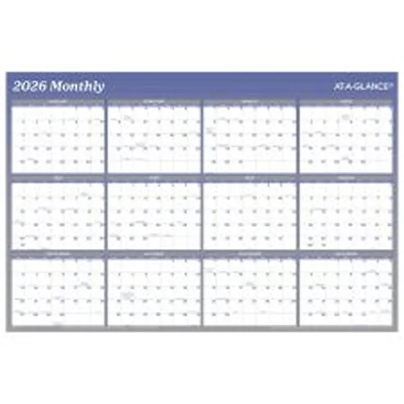 AT-A-GLANCE 2026 Vertical Horizontal Reversible Erasable Yearly Wall Calendar, Blue, Large, 24" x 36"