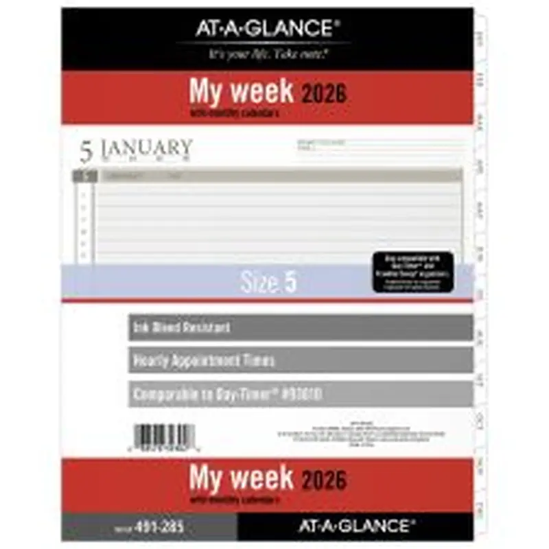 AT-A-GLANCE 2026 Weekly Planner Refill, Loose Leaf, Folio Size, 8 1/2" x 11"