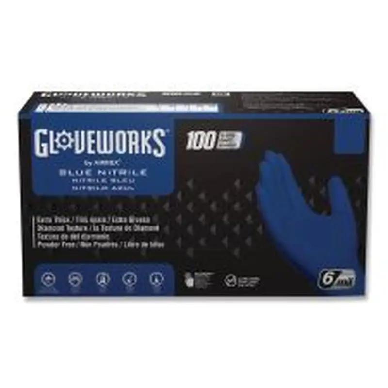 GloveWorks by AMMEX Heavy-Duty Industrial Nitrile Gloves, Powder-Free, Medium, 6 mil Thick, 9.5" Long, Royal Blue, 100/Box, 10 Boxes/Carton