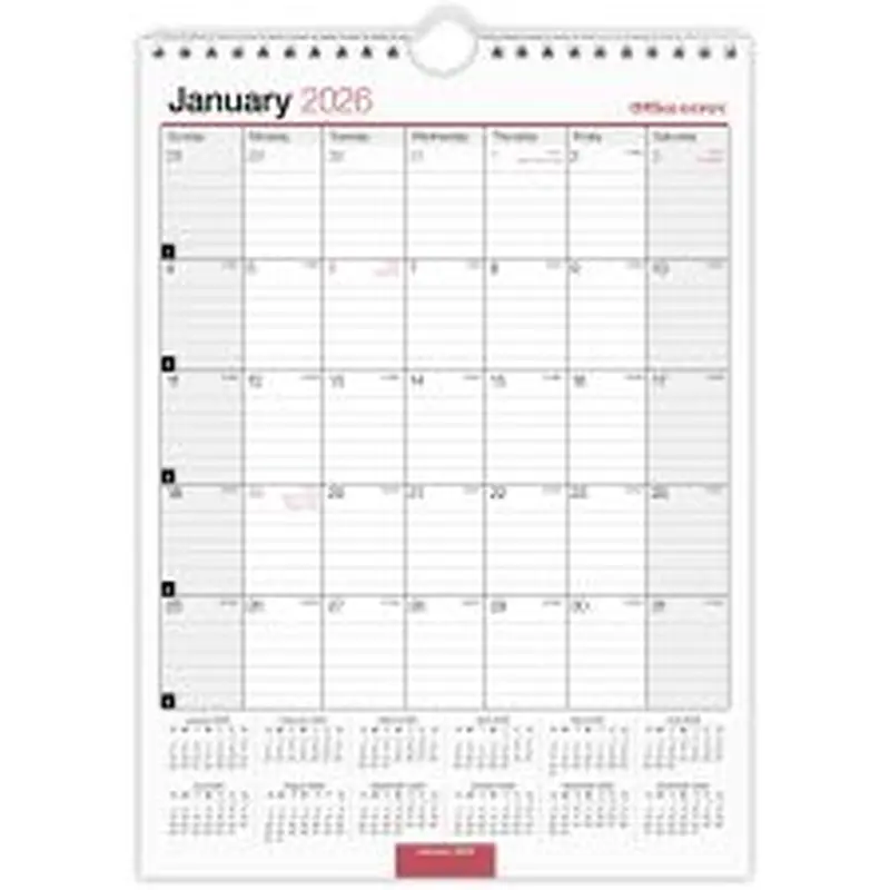 Monthly Wall Calendar, 8" x 11", White, January 2026 to December 2026, OD30132826