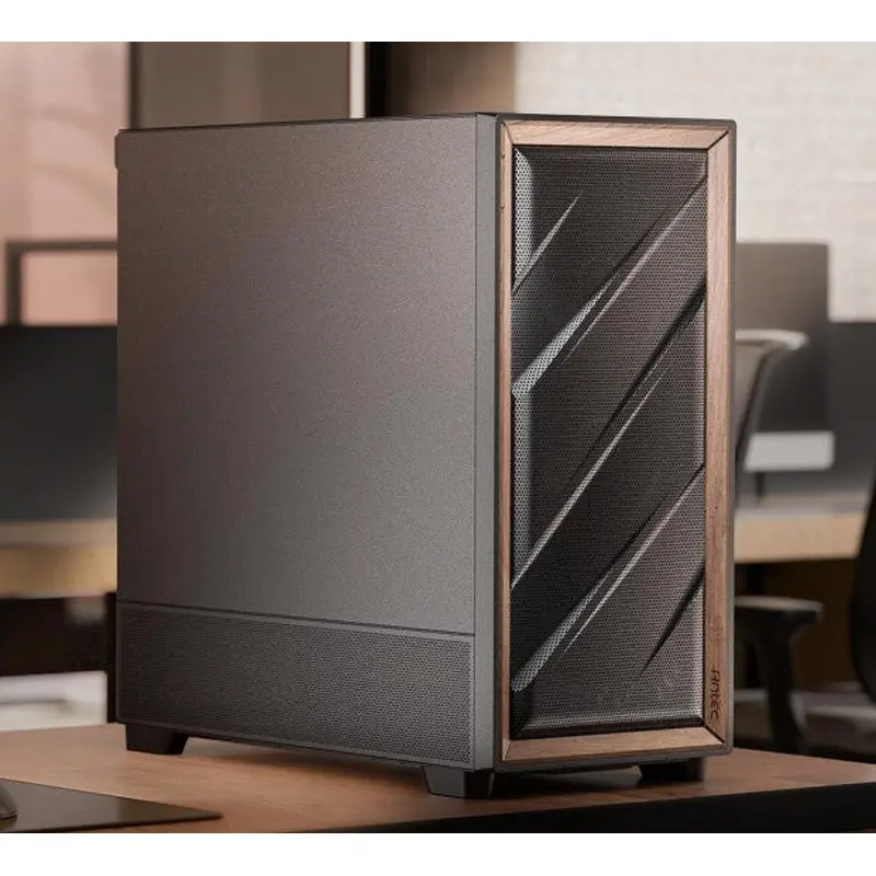 Antec Flux SE Walnut Wood Trim Solid Side Panel, 5 x PWM Fans, Multi-Direction Vent design, Removable Top Cooling Bracket. Case