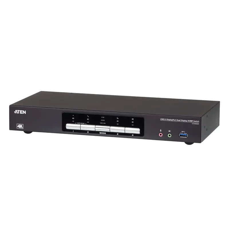 Aten Desktop KVMP Switch 4 Port Dual Display 4k DisplayPort w/ audio, Cables Included, 2x USB Port, Selection Via Front Panel