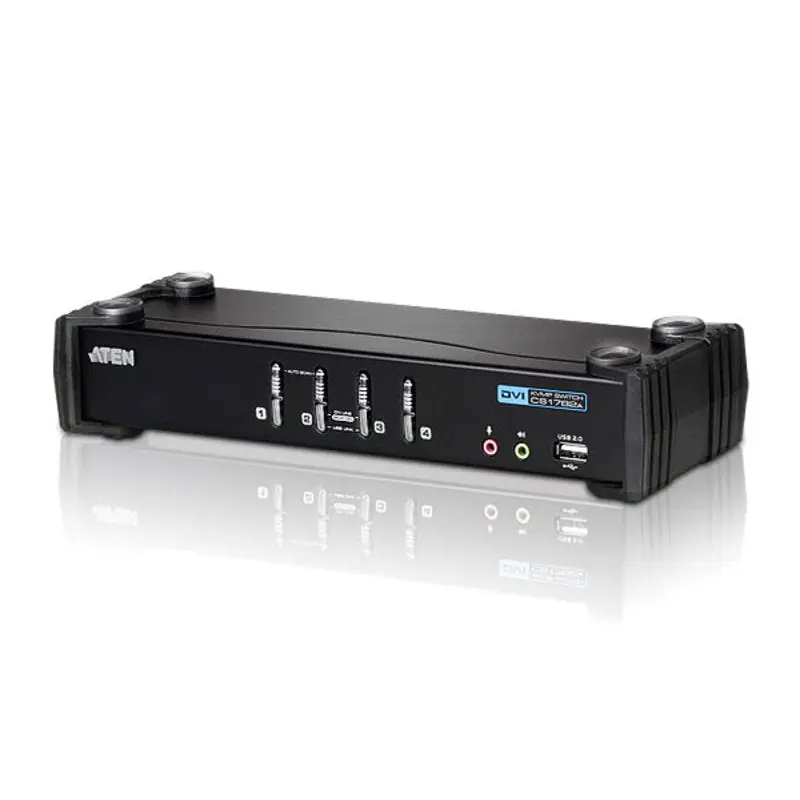 Aten Desktop KVMP Switch 4 Port Single Display DVI w/ audio, 4x Custom KVM Cables Included, 2x USB Port, Selection Via Front Panel