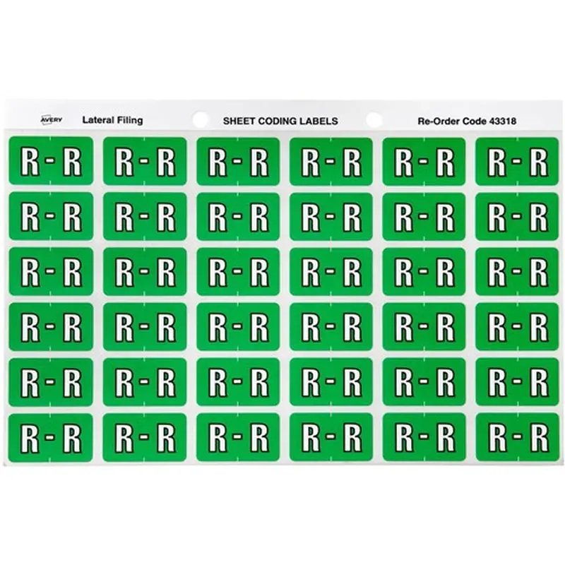 Avery Alphabet Coding Label R Side Tab 25x38mm Light Green Pack Of 180