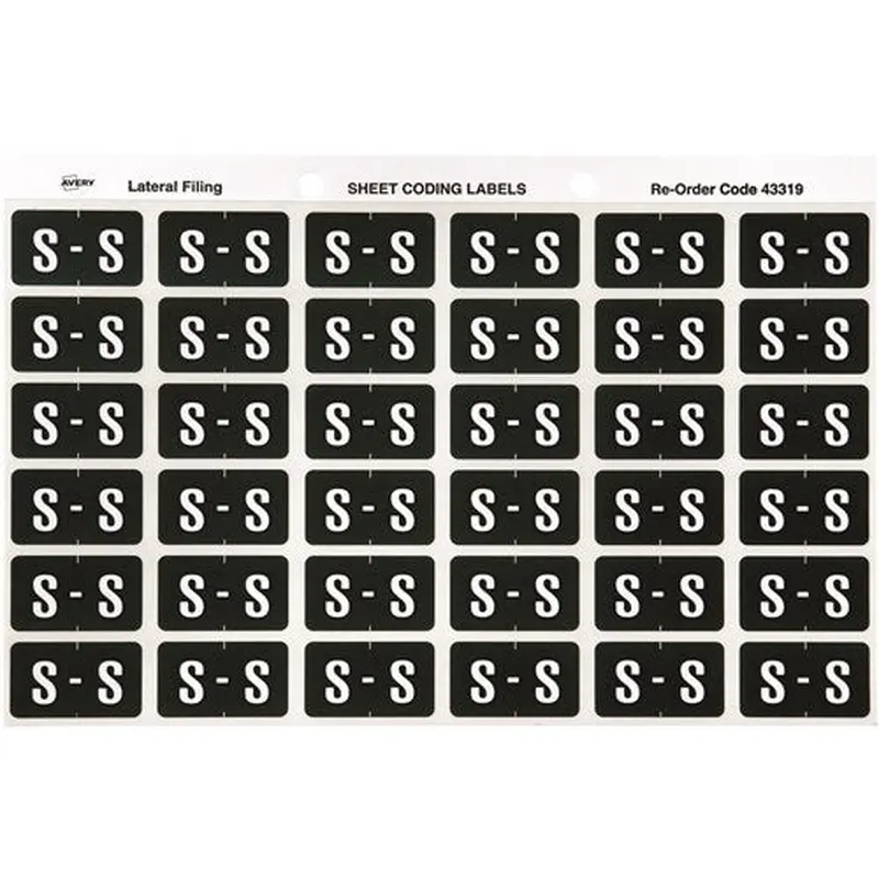 Avery Alphabet Coding Label S Side Tab 25x38mm Dark Green Pack Of 180