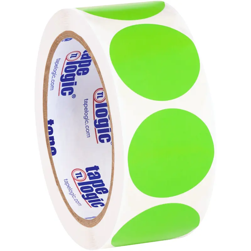 1 1/2" Fluorescent Green Inventory Circle Labels (DL612J) Roll Of 500