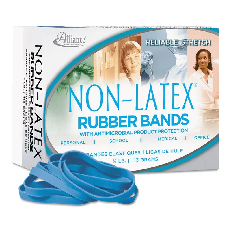 Alliance Antimicrobial Non-Latex Rubber Bands, Size 64, 0.04" Gauge, Cyan Blue, 4 oz Box, 95/Box (ALL42649) 1/4 lb Box