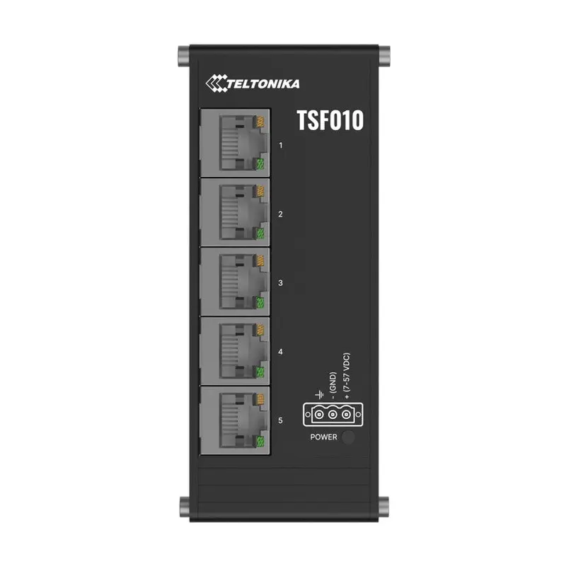 Teltonika TSF010 Flat Ethernet Switch, 3-Pin Power Input, Flat and Compact Design, Plug-and-Play, 7-57 VDC, PSU excluded