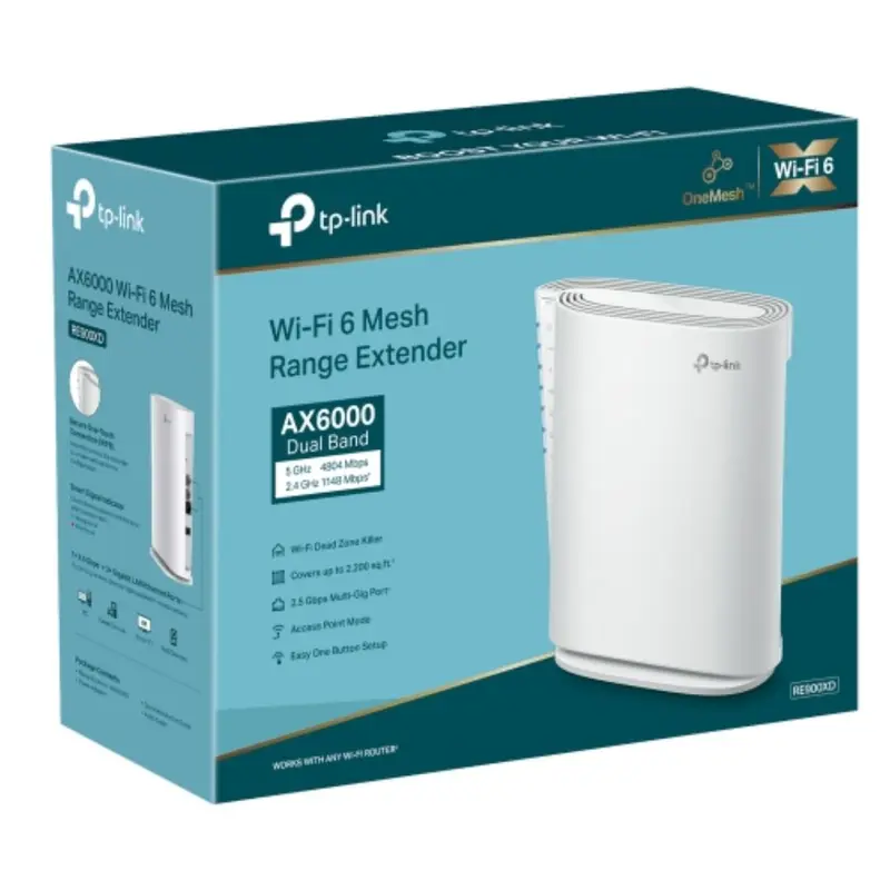 TP-Link RE900XD AX6000 Mesh Wi-Fi 6 Range Extender 1148Mbps@2.4 GHz, 4804Mbps@5 GHz,12.5 Gbps Multi-Gig Port  2 Gigabit Ports