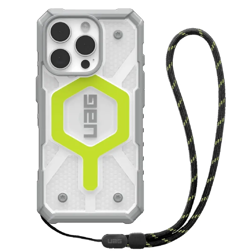 UAG Pathfinder Clear MagSafe Apple iPhone 16 Pro (6.3') Rugged Case   Black Neon Lanyard - Active Neon (1144641BV01), 10 Years Warranty