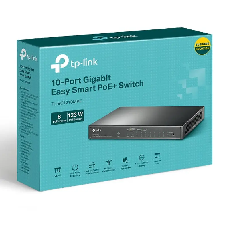 TP-Link TL-SG1210MPE 10-Port Gigabit Easy Smart Switch with 8-Port PoE PORT: 8 Gigabit PoE  Ports, 2x Gigabit Non-PoE Ports, 1 Combo Gigabit SFP S