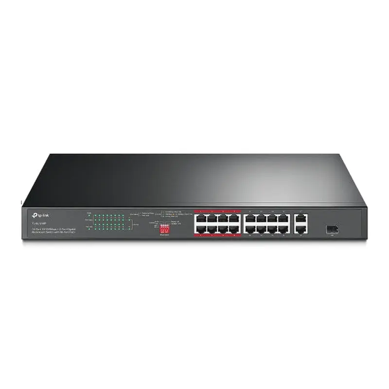 TP-Link TL-SL1218P 16-Port 10/100 Mbps   2-Port Gigabit Rackmount Switch with 16-Port PoE , Up to 150W for all PoE ports, Up to 30W for each PoE port