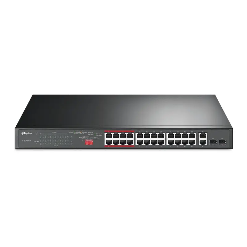 TP-Link TL-SL1226P 24-Port 10/100Mbps   2-Port Gigabit Unmanaged PoE  Switch , Up To 250W For all PoE Ports, Up To 30W Each PoE Port