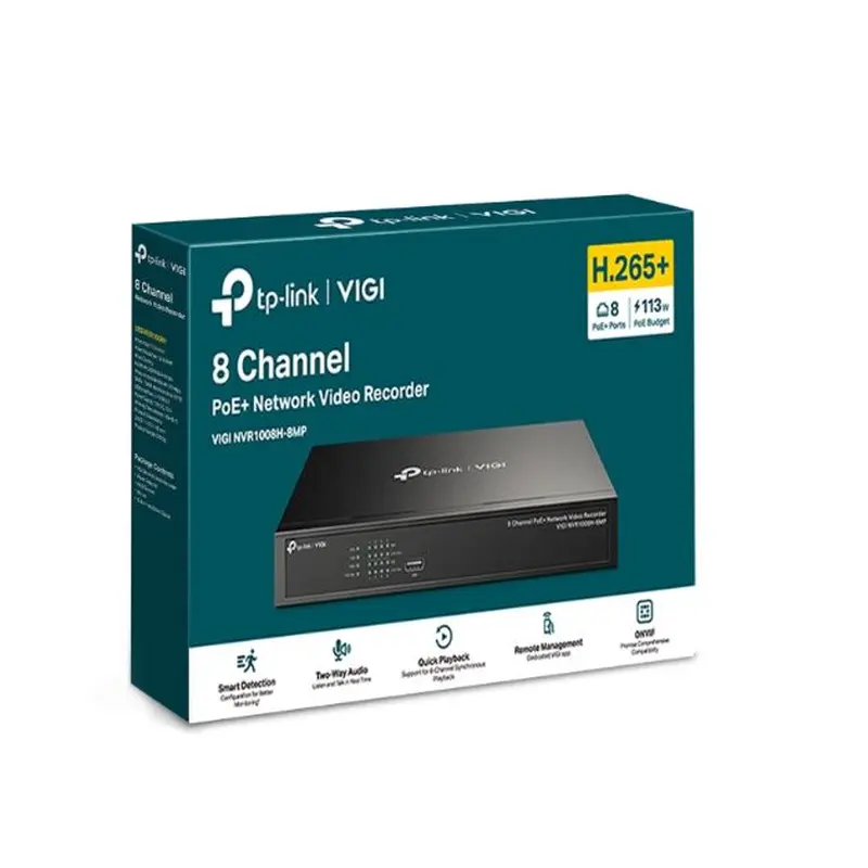 TP-Link VIGI NVR1008H-8MP 8 Channel PoE  Network Video Recorder, 113W PoE Budget, H.265 , 4K Video Output & 16MP Decoding Capacity (HDD Not Included)