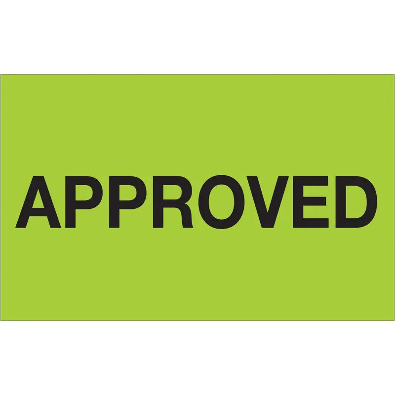 1 1/4 x 2" - "Approved" (Fluorescent Green) Labels (DL1153) Roll Of 500