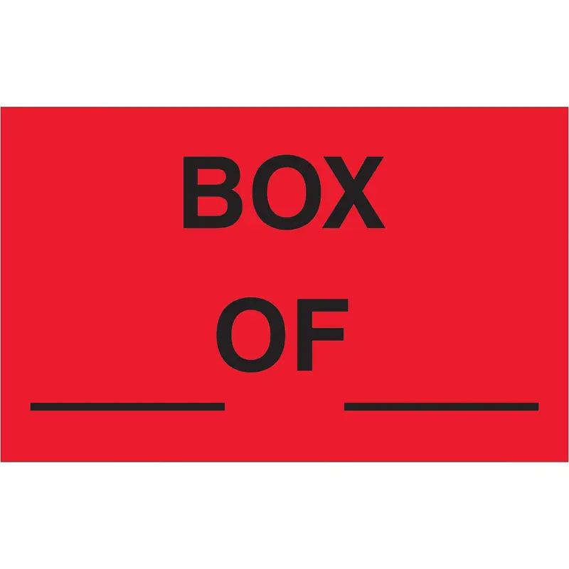 1 1/4 x 2" - "Box ___ Of ___" (Fluorescent Red) Labels (DL1158) Roll Of 500