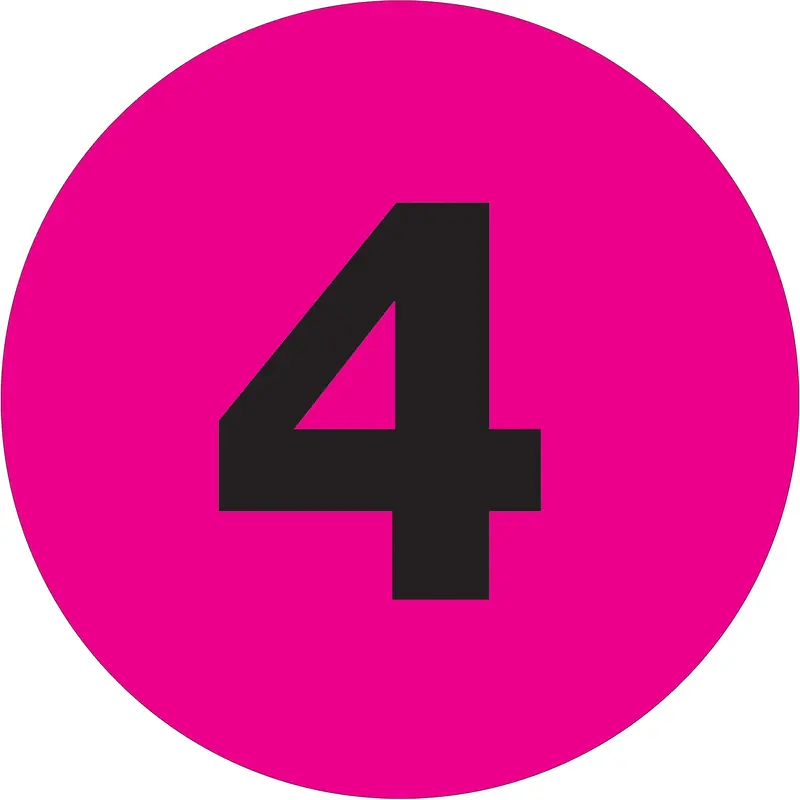1" Circle - "4" (Fluorescent Pink) Number Labels (DL6754) Roll Of 500