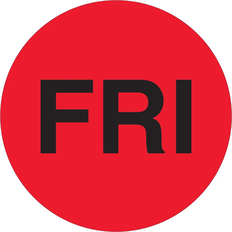 1" Circle - "FRI" (Fluorescent Red) Days of the Week Labels (DL6541) Roll Of 500