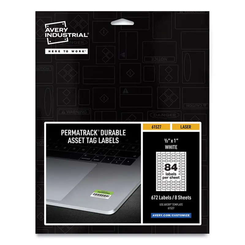 Avery PermaTrack Durable White Asset Tag Labels, Laser Printers, 0.5 x 1, White, 84/Sheet, 8 Sheets/Pack (AVE61527) Pack of 672