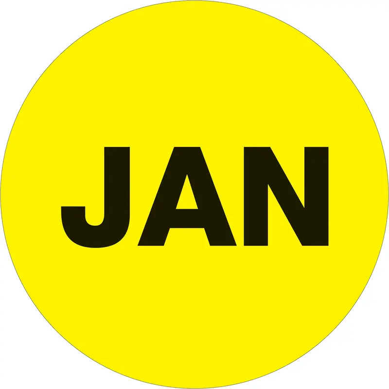 2" Circle - "JAN" (Fluorescent Yellow) Months of the Year Labels (DL6735) Roll Of 500