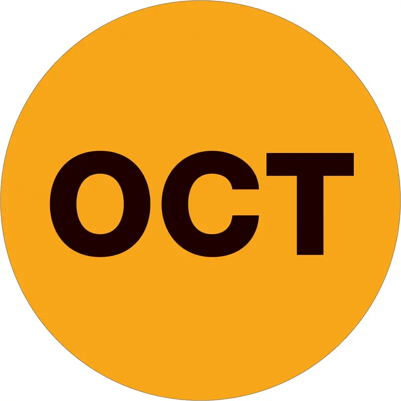 2" Circle - "OCT" (Fluorescent Orange) Months of the Year Labels (DL6746) Roll Of 500