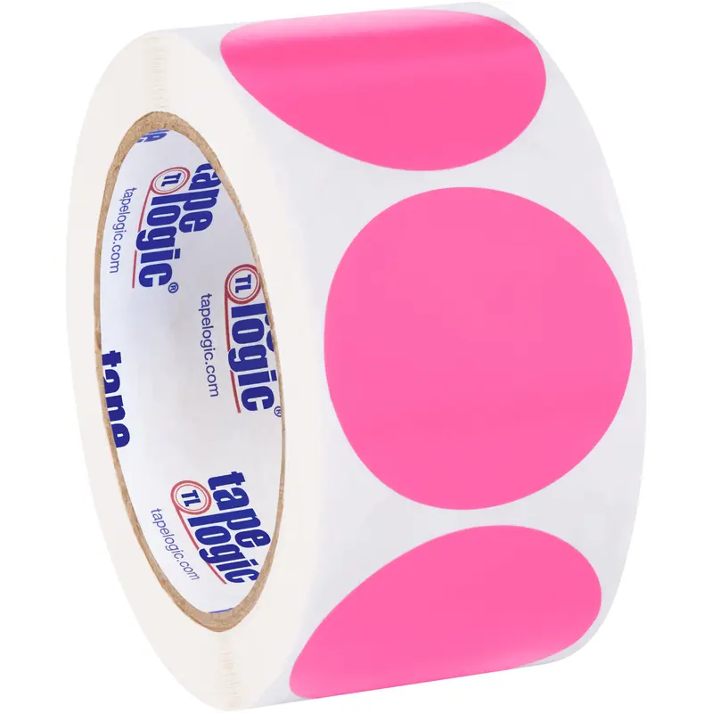 2" Fluorescent Pink Inventory Circle Labels (DL613K) Roll Of 500