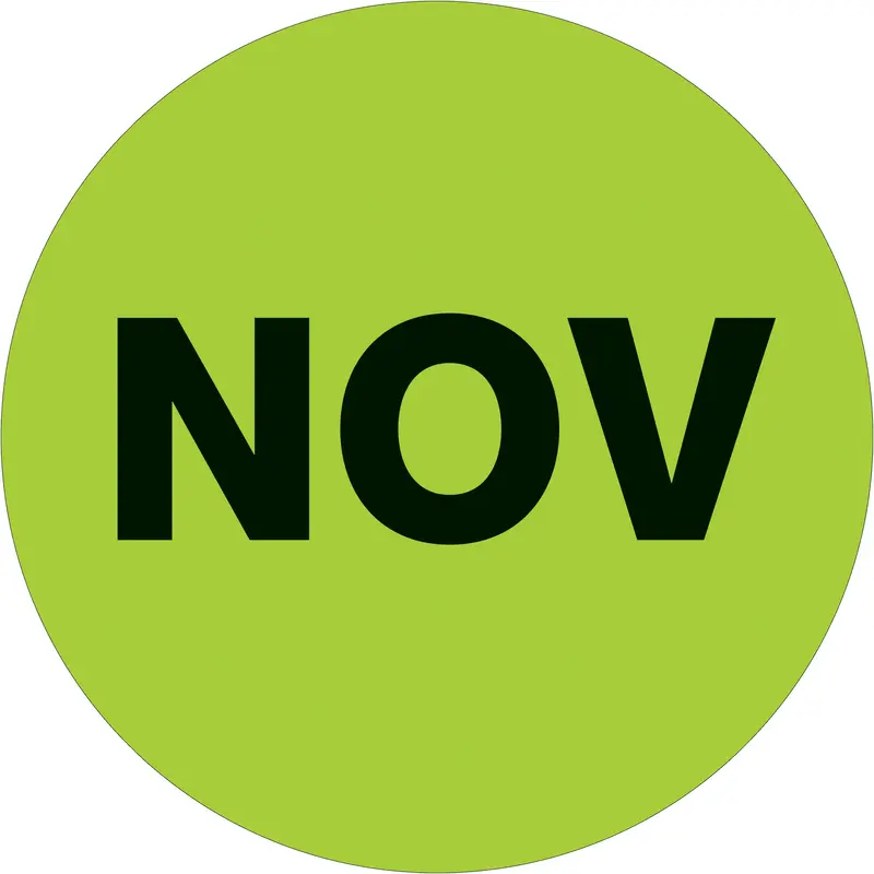 2" Circle - "NOV" (Fluorescent Green) Months of the Year Labels (DL6747) Roll Of 500