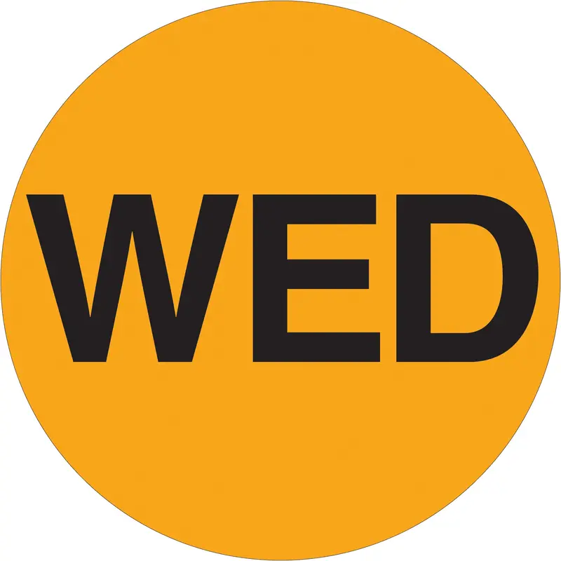 2" Circle - "WED" (Fluorescent Orange) Days of the Week Labels (DL6522) Roll Of 500