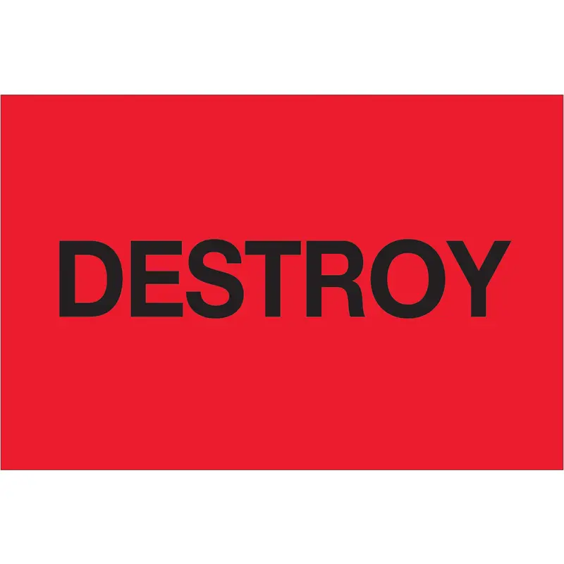 2 x 3" - "Destroy" (Fluorescent Red) Labels (DL1146) Roll Of 500