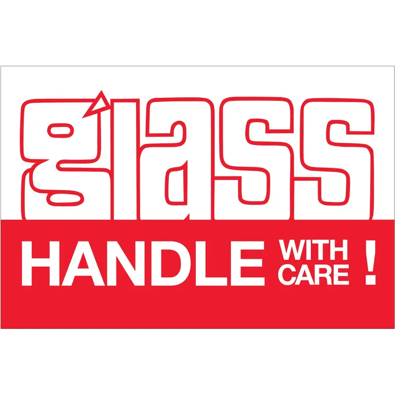 2 x 3" - "Glass - Handle With Care" Labels (DL1067) Roll Of 500