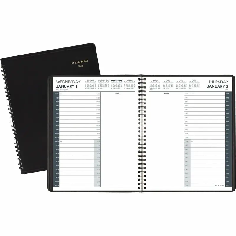24-Hour Daily Appointment Book, 8.75 x 7, Black Cover, 12-Month (Jan to Dec): 2025 (AAG7082405) Each