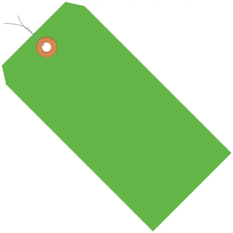 3 3/4 x 1 7/8" Fluorescent Green 13 Pt. Shipping Tags - Pre-Wired (G12033B) Case Of 1000