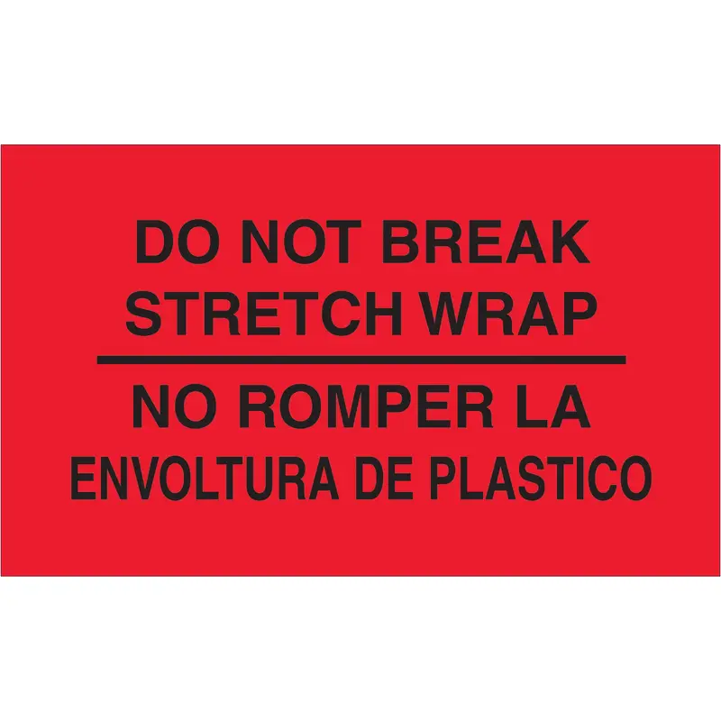 3 x 5" - "No Romper La Envoltura De Plastico" (Fluorescent Red) Bilingual Labels (DL3031) Roll Of 500