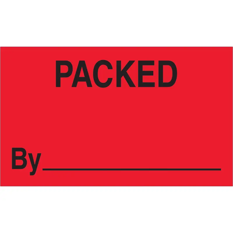 3 x 5" - "Packed By" (Fluorescent Red) Labels (DL3381) Roll Of 500