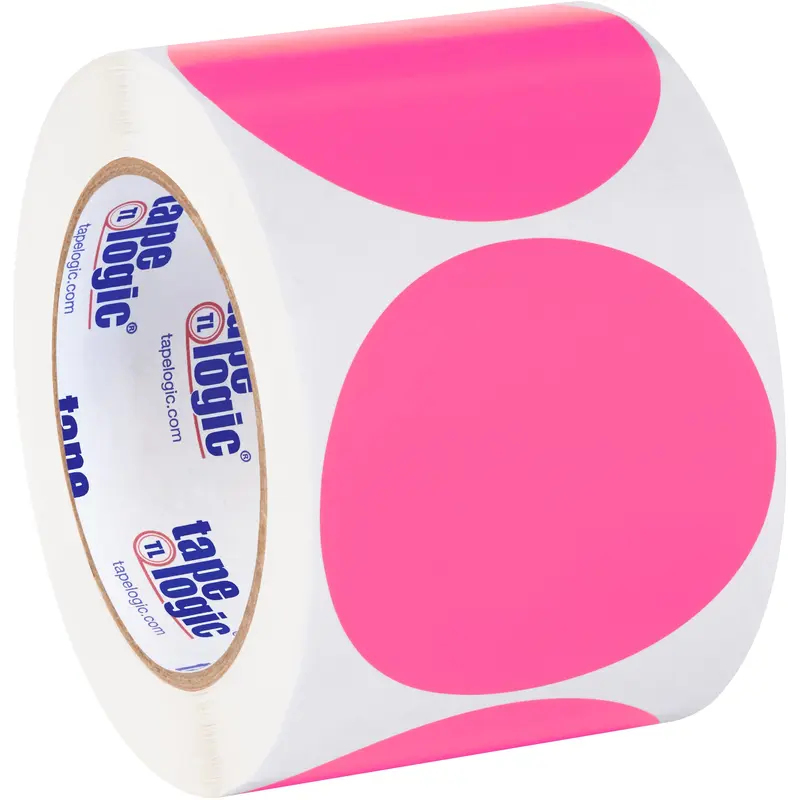 3" Fluorescent Pink Inventory Circle Labels (DL614K) Roll Of 500