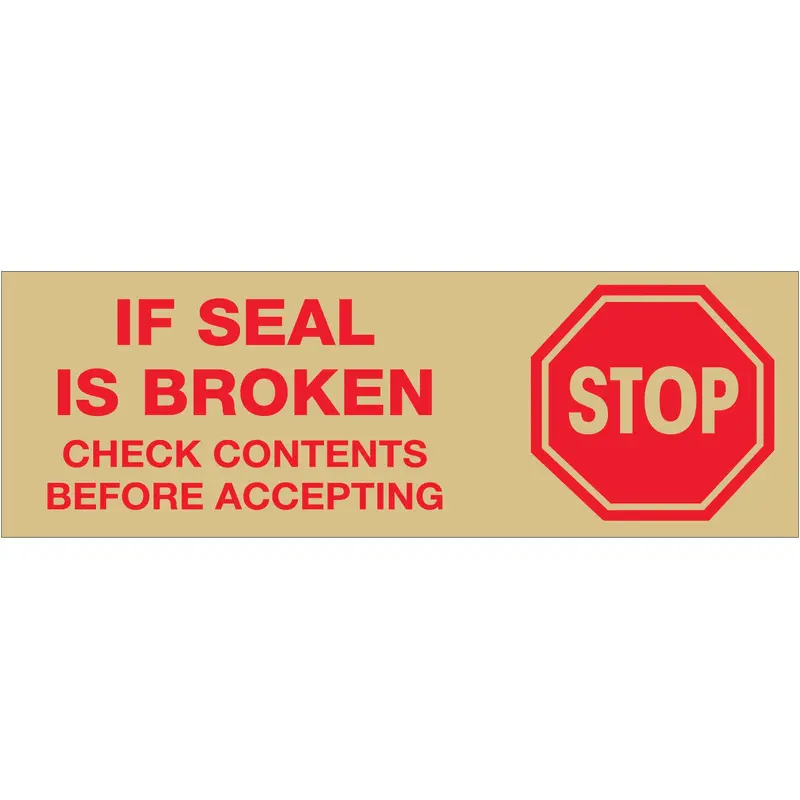 3" x 110 yds. - "Stop If Seal Is Broken.." Tan (6 Pack) Tape Logic Messaged Carton Sealing Tape (T905P01T6PK) Case Of 6
