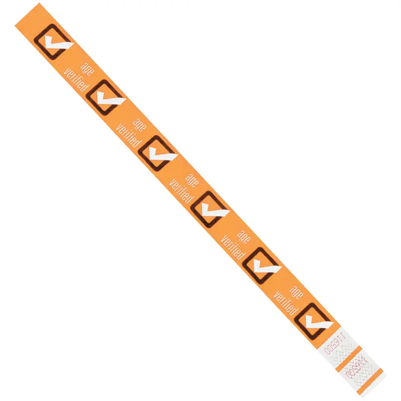 3/4 x 10" Orange "Age Verified" Tyvek Wristbands (WR102OR) Case Of 500