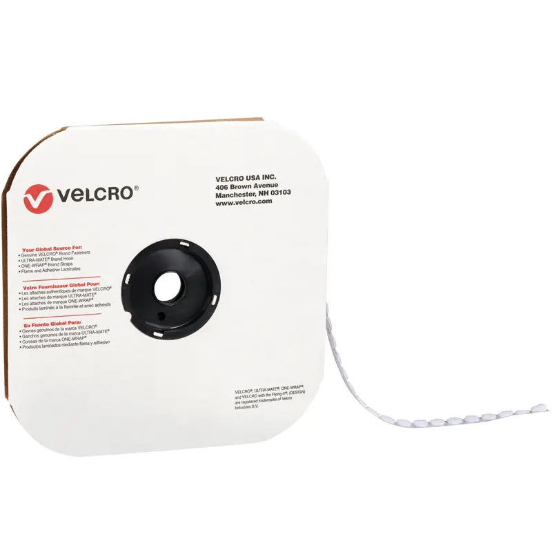 3/8" - Hook - White VELCRO Brand Tape - Individual Dots (VEL168) Case Of 1800