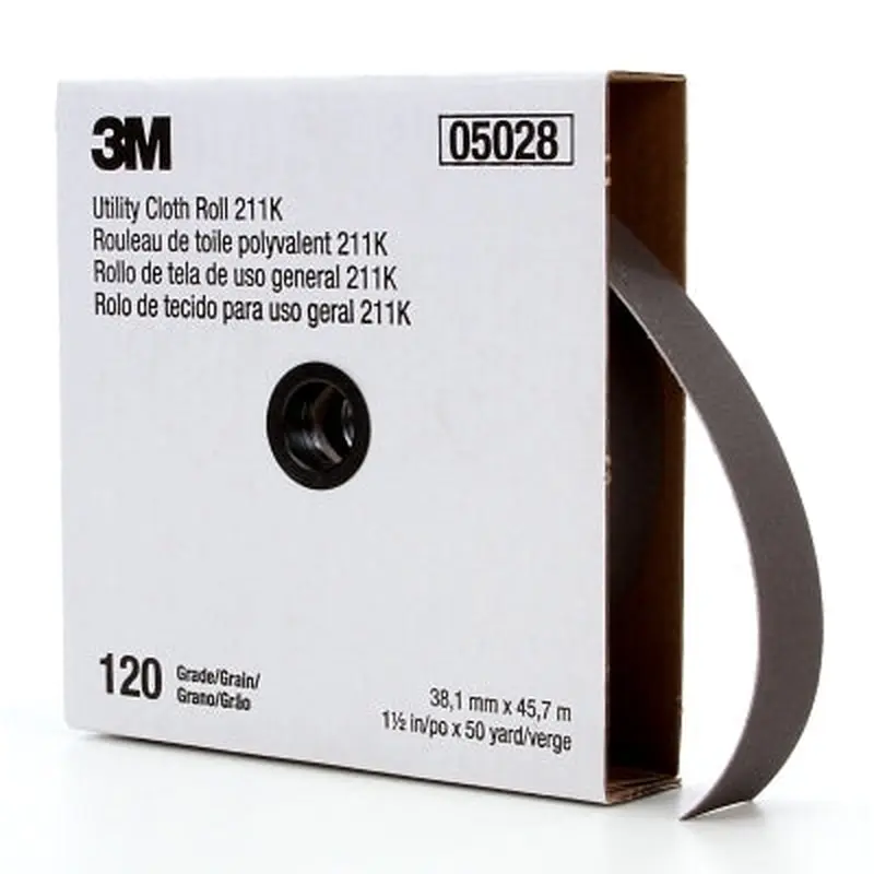 3M 211K Utility Cloth Rolls, 1 1/2 in, 50 yd, 120 grit (405-051144-05028) Each