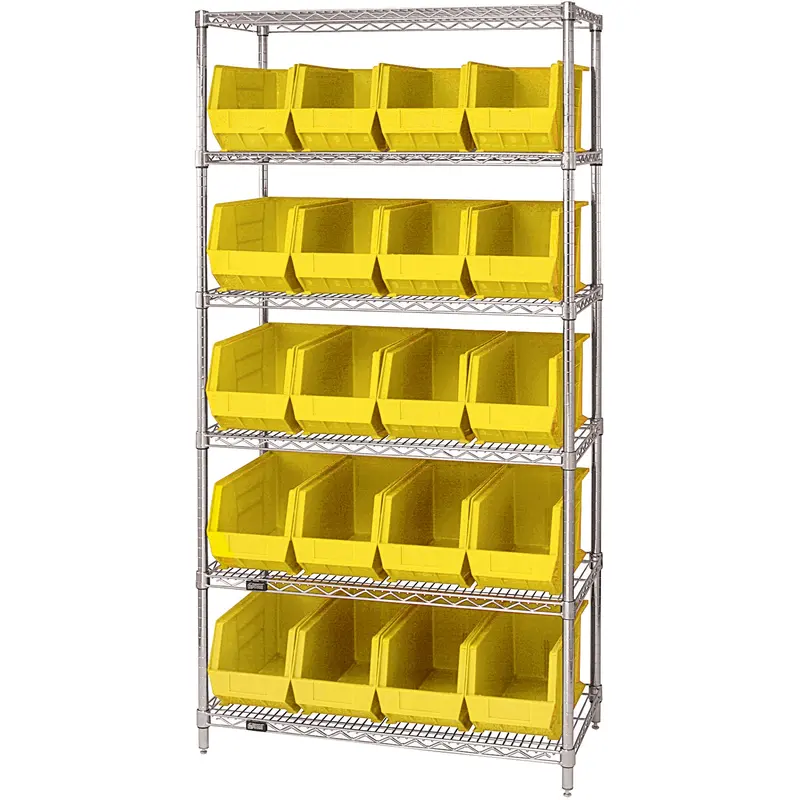 36 x 18 x 74" - 6 Shelf Wire Shelving Unit with (20) Yellow Bins (WSBQ265Y) Each