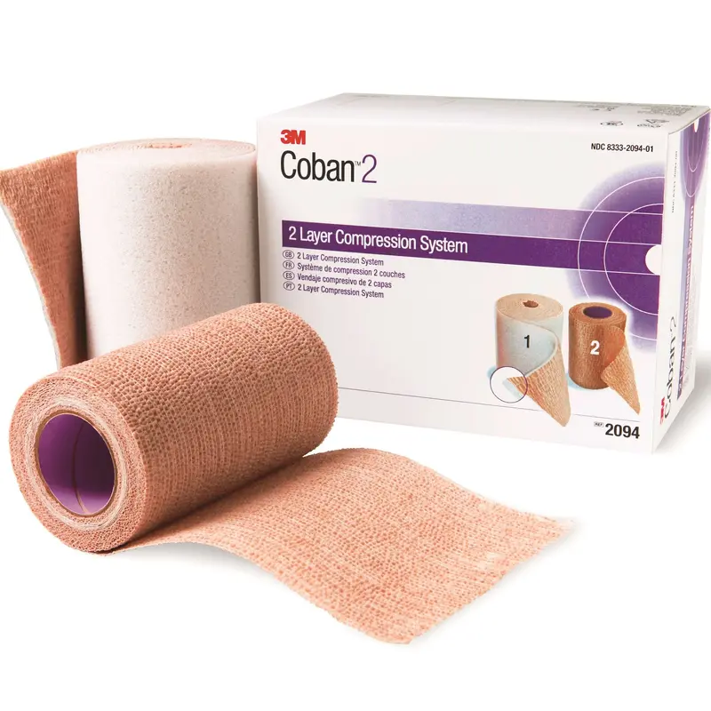 3M Coban 2 2 Layer Compression Bandage System 2-9/10 Yard X 4 Inch / 4 Inch X 5-1/10 Yard Self-Adherent / Pull On Closure Tan / White NonSterile 35 to 40 mmHg (989726_CS) 8/CS