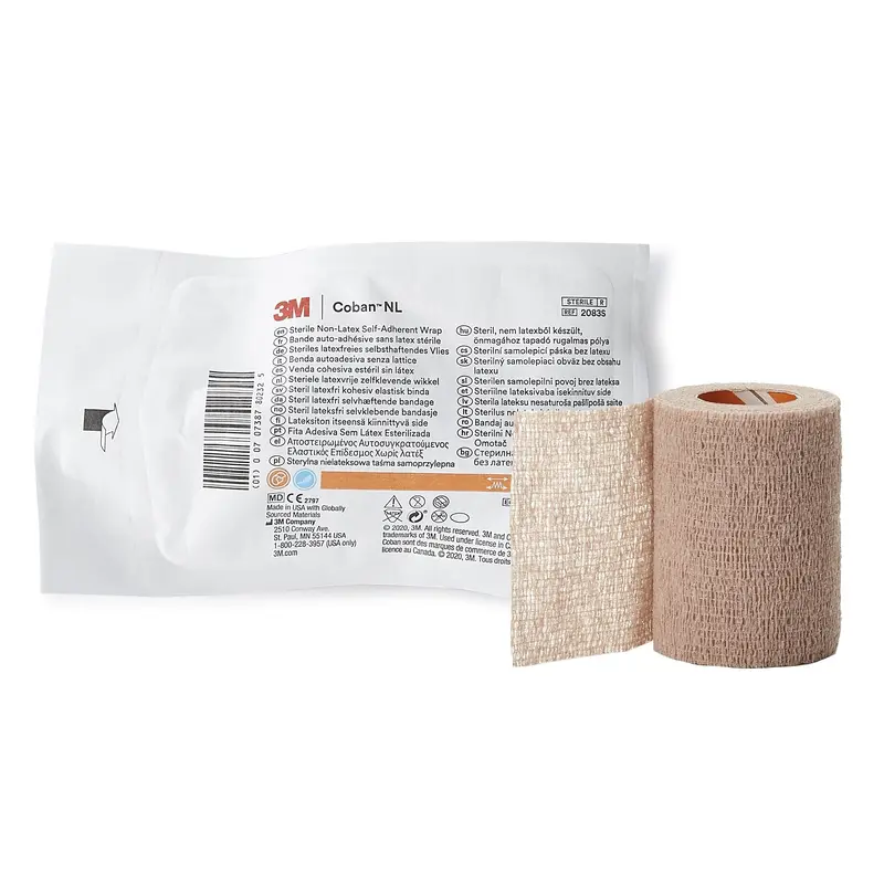 3M Coban LF Cohesive Bandage 3 Inch X 5 Yard Self-Adherent Closure Tan Sterile Standard Compression (388428_EA) 1/EA