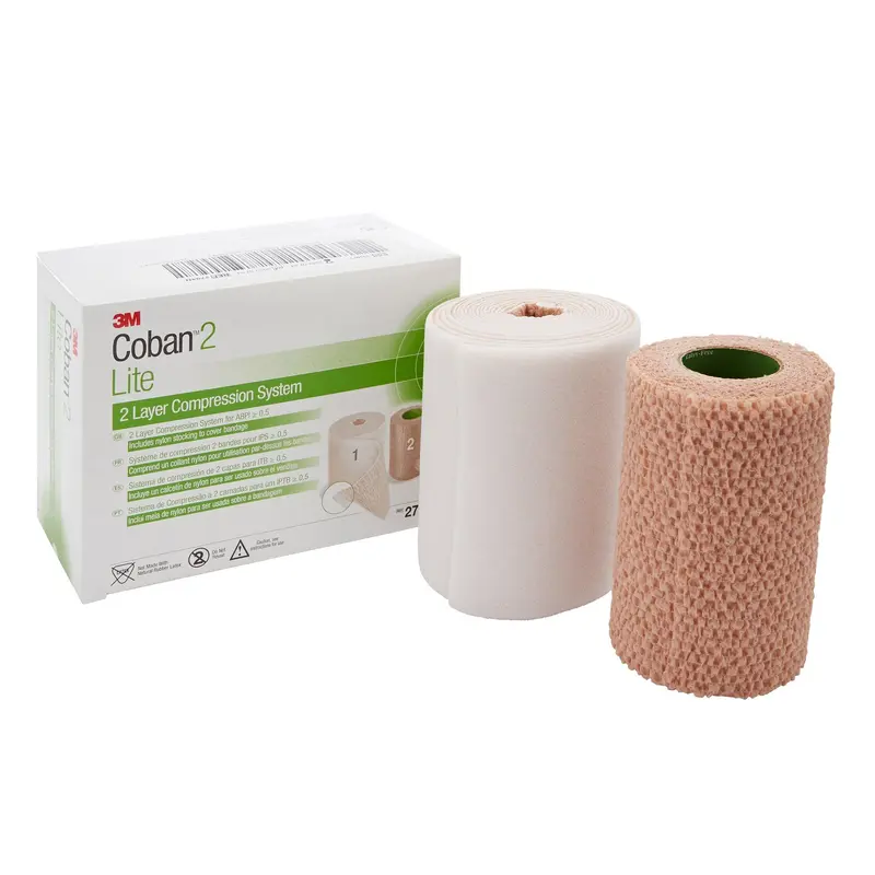 3M Coban2 Lite 2 Layer Compression Bandage System 4 Inch X 2-9/10 Yard / 4 Inch X 5-1/10 Yard Self-Adherent / Pull On Closure Tan / White NonSterile 25 to 30 mmHg (989622_BX) 1/BX