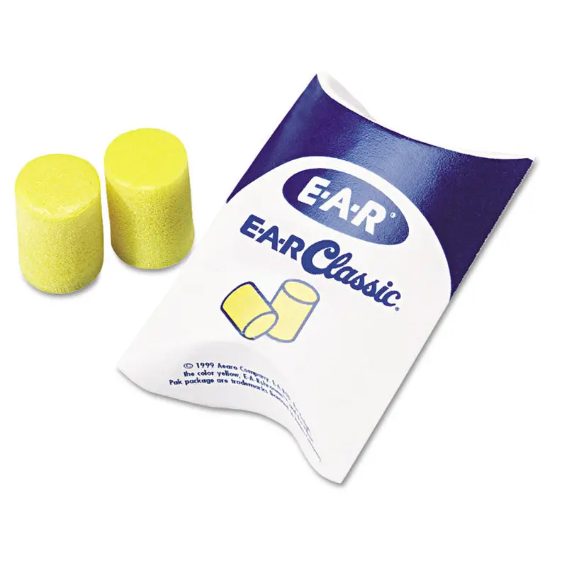 3M E-A-R Classic Earplugs, Pillow Paks, Cordless, PVC Foam, Yellow, 200 Pairs/Box (MMM3101001) Box of 200