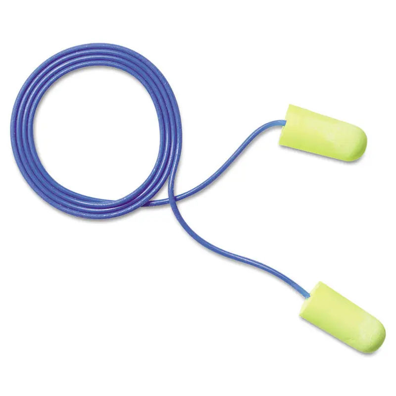 3M E-A-Rsoft Yellow Neon Soft Foam Earplugs, Corded, Regular Size, 200 Pairs/Box (MMM3111250) Box of 200