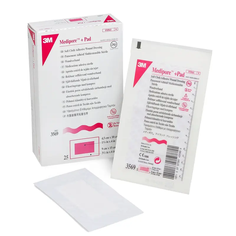 3M Medipore Composite Dressing 3-1/2 X 6 Inch Rectangle Sterile Nonwoven Backing (324094_BX) 25/BX