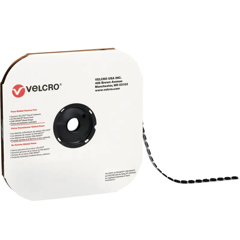 7/8" - Hook - Black VELCRO Brand Tape - Individual Dots (VEL127) Case Of 900